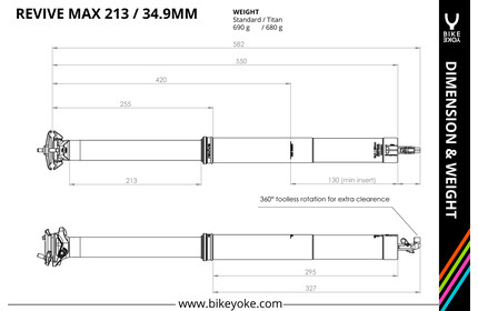 BIKEYOKE Revive 2.0 Max 34.9 Dropper Seatpost 213mm ohne Remote ohne Adapter Edelstahl Schrauben