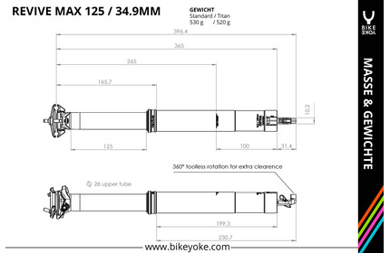 BIKEYOKE Revive Max 34.9 Dropper Seatpost 125mm without Remote without Adapter Stainless Steel Bolts